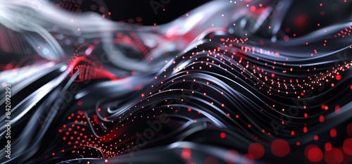 Abstract Tech Background with Black Lines and Red Dots