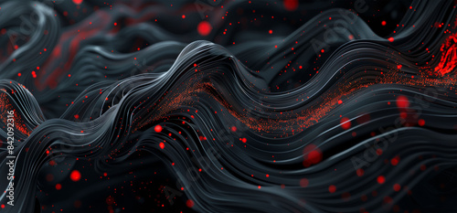 Abstract Tech Background with Black Lines and Red Dots