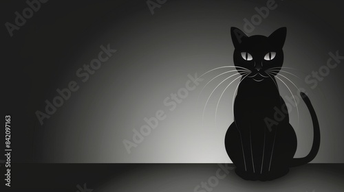 Mysterious Black Cat Sitting in the Shadows - Enigmatic Feline Illustration