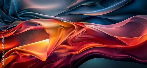 Fondo abstracto con ondas coloridas de diferentes colores, azul oscuro, rojo y naranja