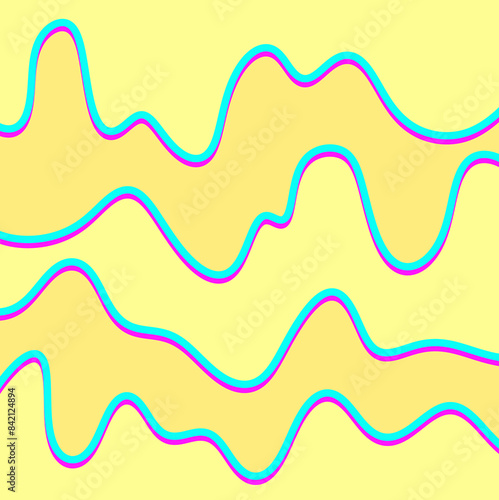 Wavy blue and pink lines going across yellow background