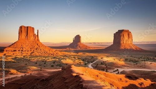 monument valley with its epic rock formations at sunrise between arizona and utah in southwest of usa