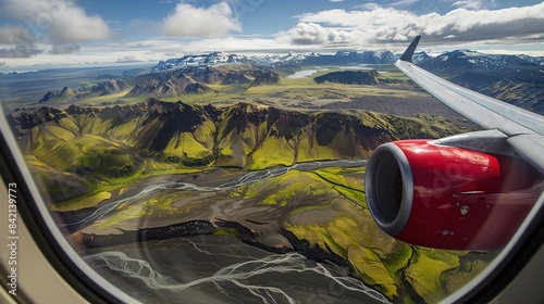 In flight Splendor, Enchanting Landscape Through the Airplane Window. Generative Ai