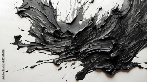 Thick black paint applied with a palette knife on canvas, showcasing texture and movement