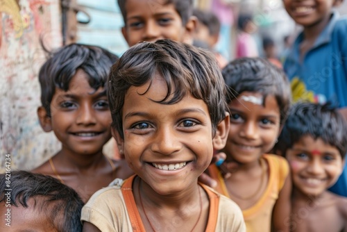 Indian kids smiling in the street of Varanasi, Uttar Pradesh, India
