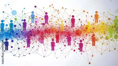 Abstract colorful network of interconnected people, representing global communication and community.