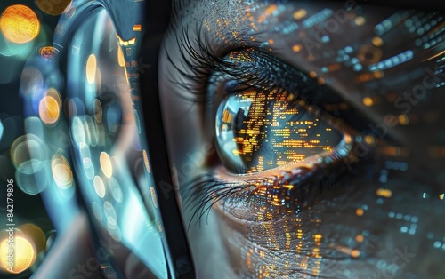 Cyber data reflects in futuristic lenses, a glimpse into the digital underworld, where each reflection reveals the intricacies of our technological landscape.