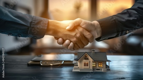 An estate agent shaking hands with a buyer after a successful deal