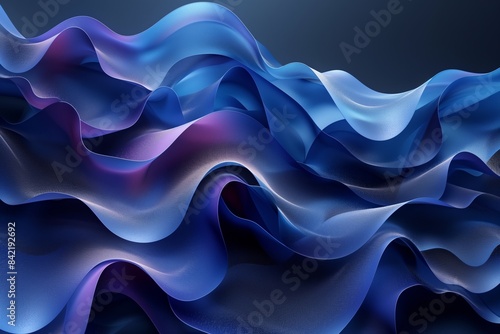 A close-up view of an abstract fabric pattern with shades of blue, cobalt, and azure. The fabric waves and swirls in a dynamic and captivating display