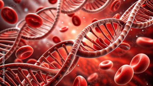 there is a red picture of a close up of a dna model, intaglio style, digital airbrush painting, textless, red tint, blood, lymph, red blood cells, plasma