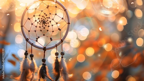 Dreamcatcher with Soft Glowing Light and Blurred Background