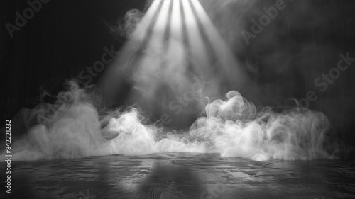 Smoke exiting stage in black and white
