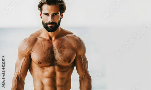 International handsome shirtless Mens Day copy space background