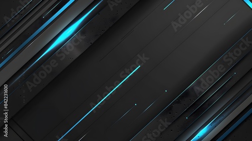 Dark grey black abstract background with blue glowing lines design for social media post, business, advertising event. Modern technology innovation concept background