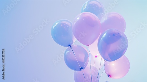 Gradient Pastel Balloons Cluster on Soft Lavender Background.