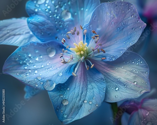 Macro photograph of a delphinium, showcasing the vibrant colors and delicate textures