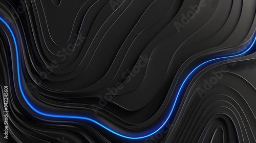Dark grey black abstract background with blue glowing lines design for social media post, business, advertising event. Modern technology innovation concept background