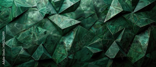 Abstract dark green geometric pattern with 3D triangular shapes forming a modern, textured background
