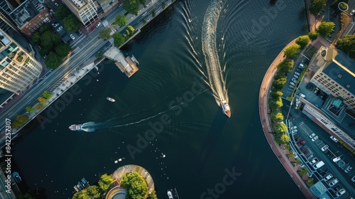 Boston, MA - Charles River Aerial Photography Downtown