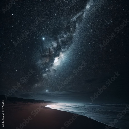 As night falls, the sky above the beach turns into a black canvas adorned with thousands of stars. 