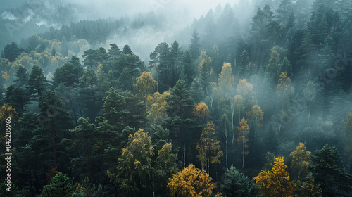 A forest with trees in various stages of fall