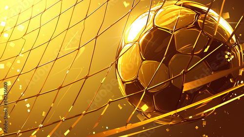Soccer ball enters goal against neon flash background