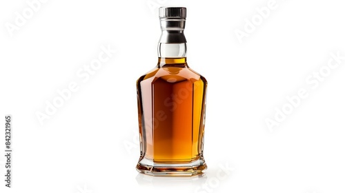 Closed bottle of cognac on a white background.