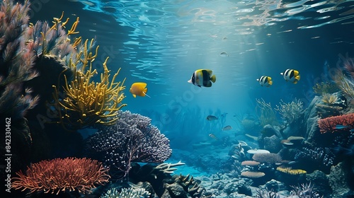 Ocean coral reef underwater Sea world under water background : Generative AI