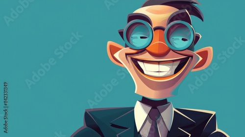 Crafty businessman in a cartoon disguise flashed a sly smile