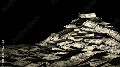 A large, dark image showing a heap of hundred-dollar bills creating an impression of abundance