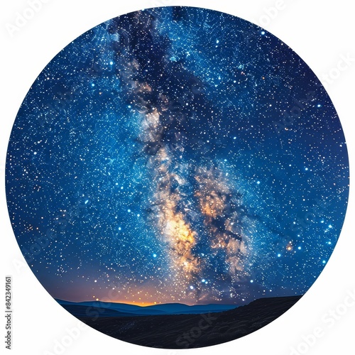 circular picture of a night sky with a milky in the center