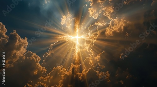 Heavenly Illumination: Cross-Shaped Beams of God's Love, Grace & Truth Blessing the World with Divine Presence & Spiritual Enlightenment