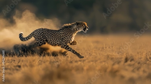 Cheetah Sprinting Across Dusty Savannah