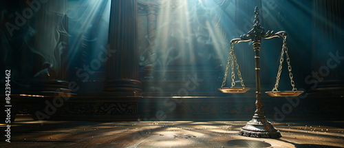 Gavel and scales of justice in a dramatic lighting setup