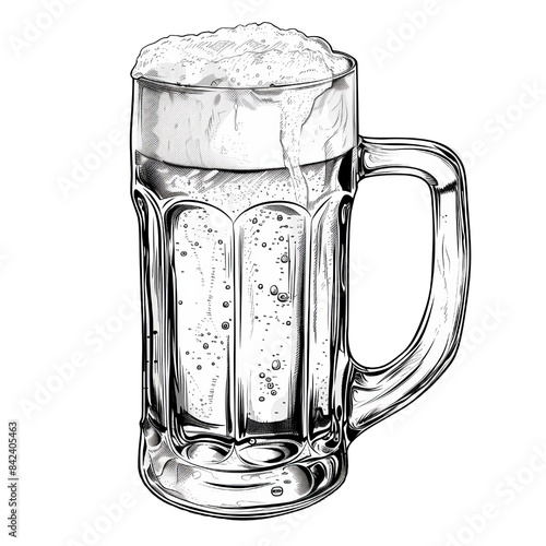 beer mug with a handle, filled with beer and foam.