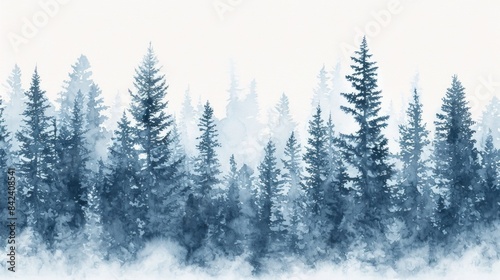 Foggy forest scene with pine trees, great for nature and landscape use