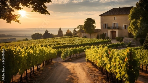Vineyard at sunset in the Chianti region, Tuscany, Italy