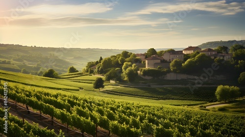 Panoramic view of vineyards in the countryside of Tuscany, Italy