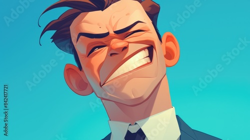 Office salesman employee cartoon 2d illustration with a winking eye and a big smile
