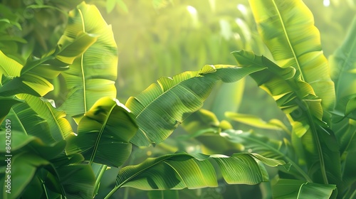 green ribbed plantain plant beautiful floral background 3d render : Generative AI