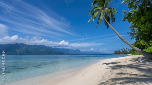 White sand public beach taahiamanu moorea moorea society islands french polynesia south pacific pacific : Generative AI