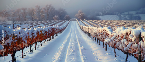 Snowcovered vineyard in winter