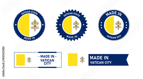 Vatican City flag, Made in Vatican City. Tag, Seal, Stamp, Flag, Icon vector