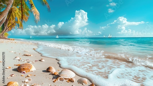 Beautiful beach with palms and turquoise sea