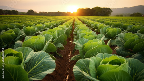 Photo of Cabbage plantations grow in field vegetable rows, Organic farming, agricultural land, Ready to harvest, using natural light
