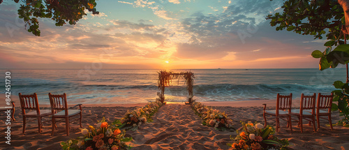 Serene Beach Wedding with Sunset Backdrop and Archway Setup