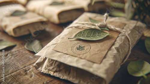 A beautifully designed tea bag made from sustainable materials with a Fair Trade certification label, highlighting ethical sourcing practices.