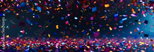 Colorful confetti falls with beautiful bokeh lights, creating a perfect atmosphere for party and celebration visuals