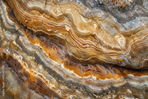 A riverbed rock polished and patterned by the constant flow of water capturing the fluid dynamics of natural erosion