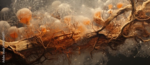 Macro shot of Fusarium euwallaceae mycelium fungus, providing a textured background with copy space image.